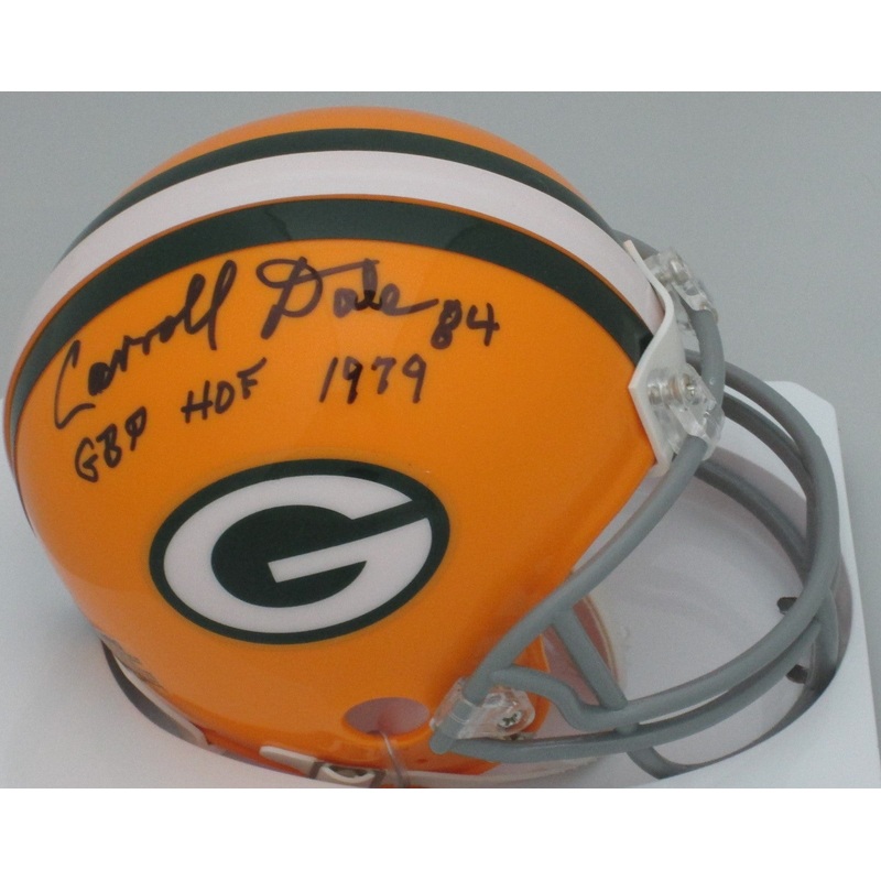 Packers CARROLL DALE Signed Riddell TB Mini Helmet AUTO w/ GBP HOF 1979