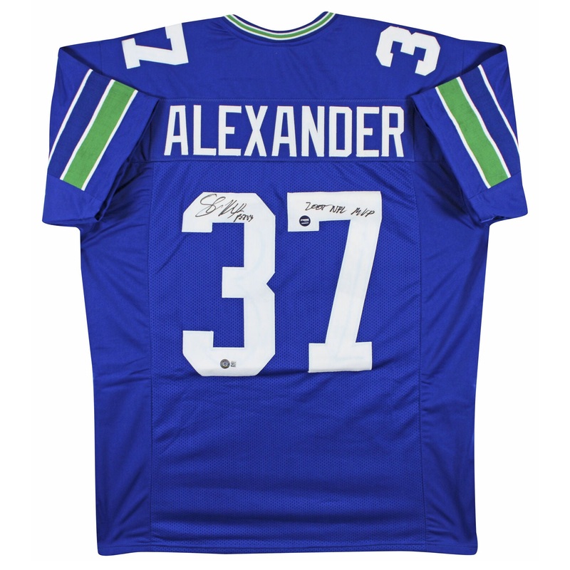 Seahawks Shaun Alexander 2005 NFL MVP Signed Blue Pro Style Jersey BAS Wit
