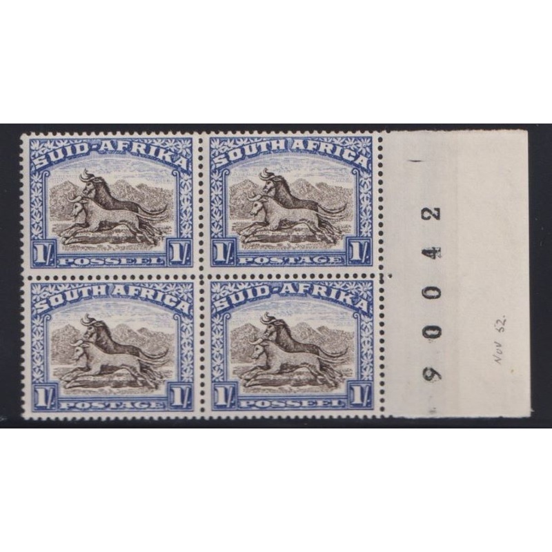 1952 1/- RIGHT  SHEET #  BLOCK  UM   – SACC 119a