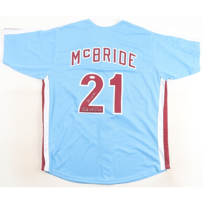 Bake McBride Signed Philadelphia Phillies Jersey Inscribed 80 WSC (JSA COA)
