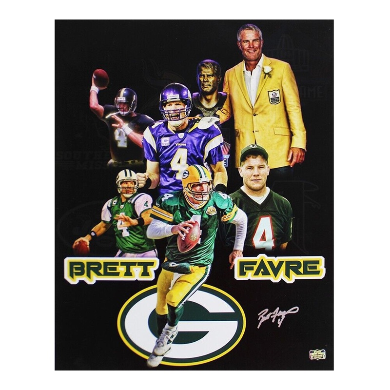 Brett Favre Signed Green Bay Packers Unframed 16×20 NFL Photo Black Background