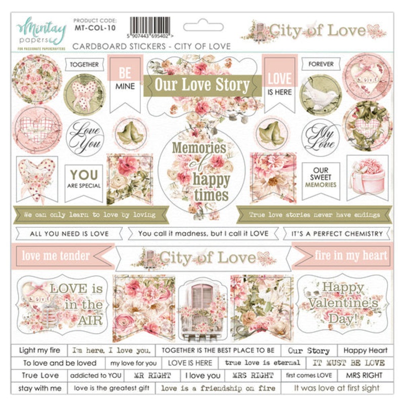 Mintay Papers 12 X 12 CARDBOARD STICKERS – CITY OF LOVE