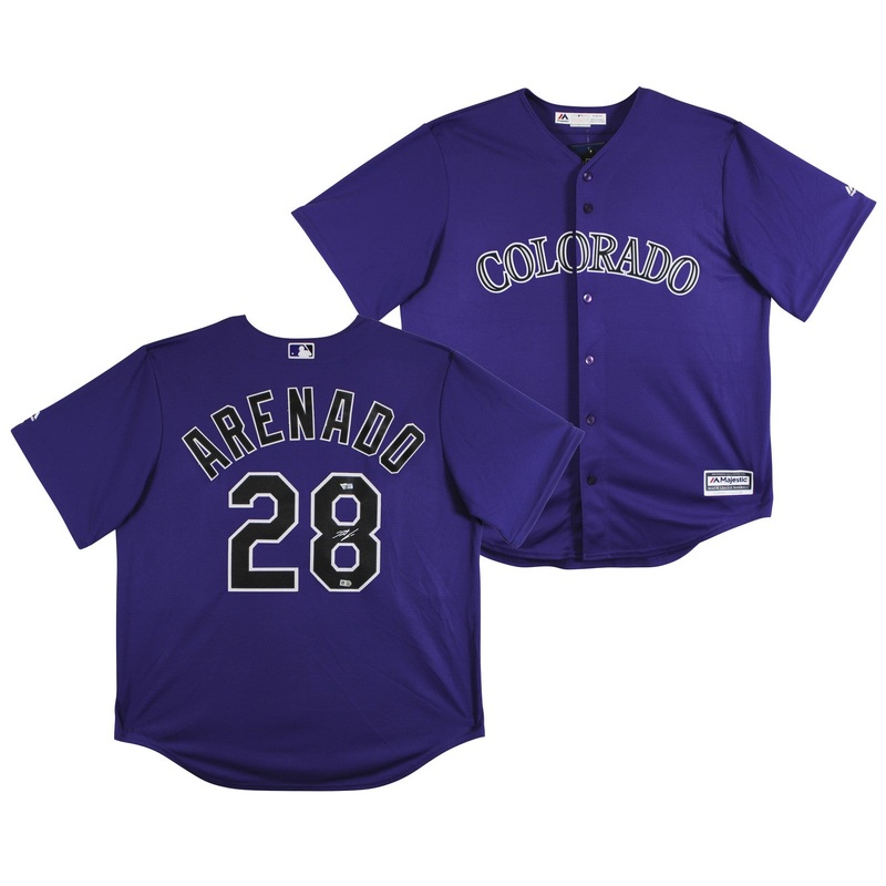 Rockies Nolan Arenado Signed Purple Majestic Cool Base Jersey MLB #VS095919