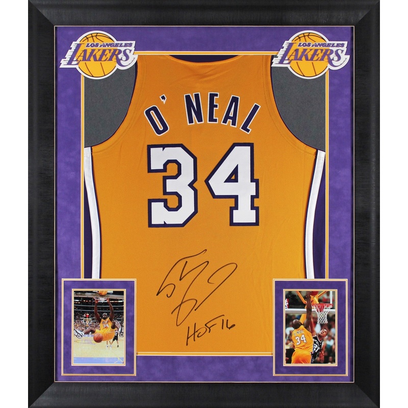 Shaquille O’Neal HOF Signed Yellow M&N 00-01 HWC Authentic Framed Jersey BAS W