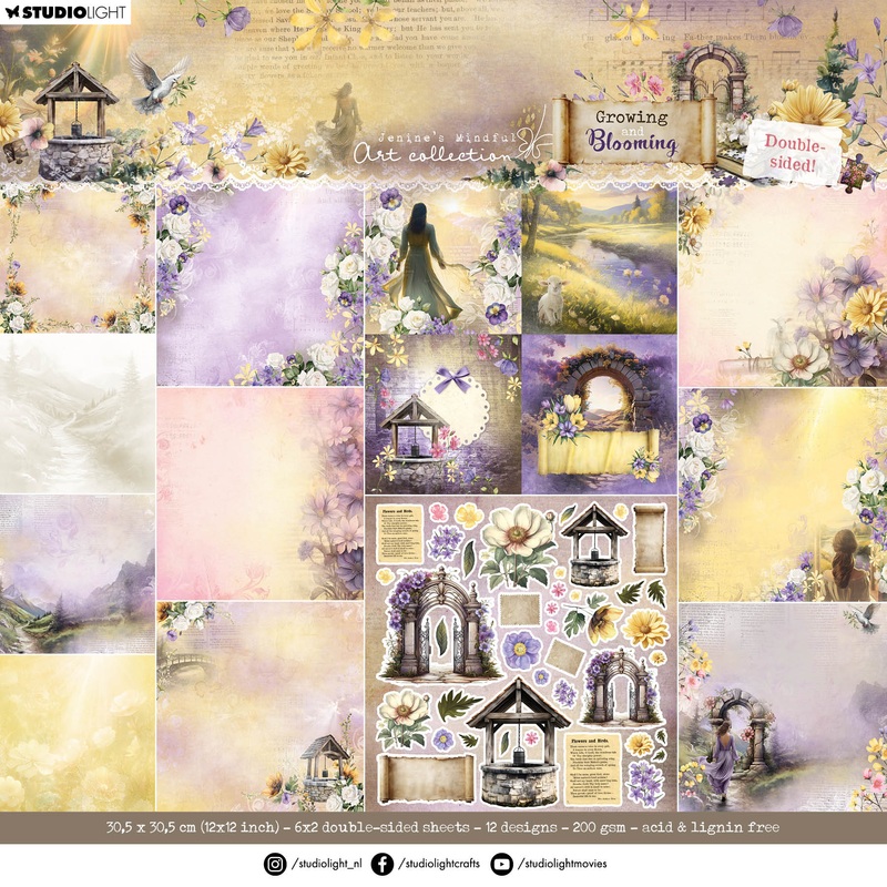 Studio Light Jenine’s Mindful Art – Growing & Blooming – Designer Paper Pad – Double-sided Scrapbooking Paper