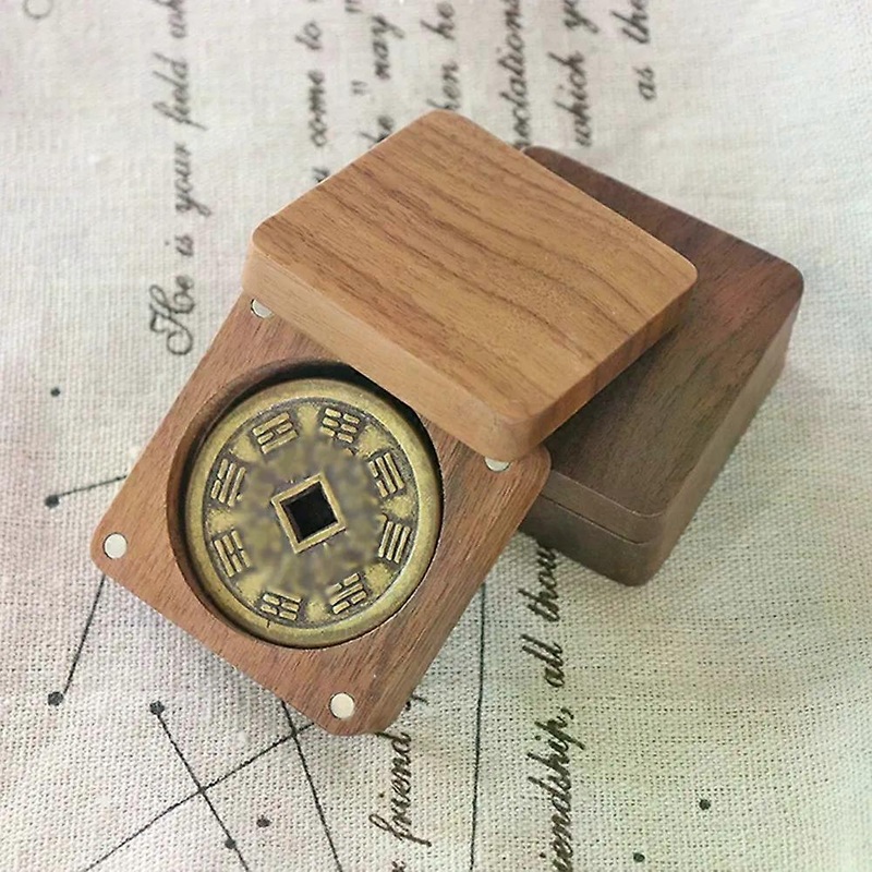 1pc Walnut Wooden Box Heaven and Earth Cover Commemorative Ancient Copper Coins Copper Coins Storage and Collection