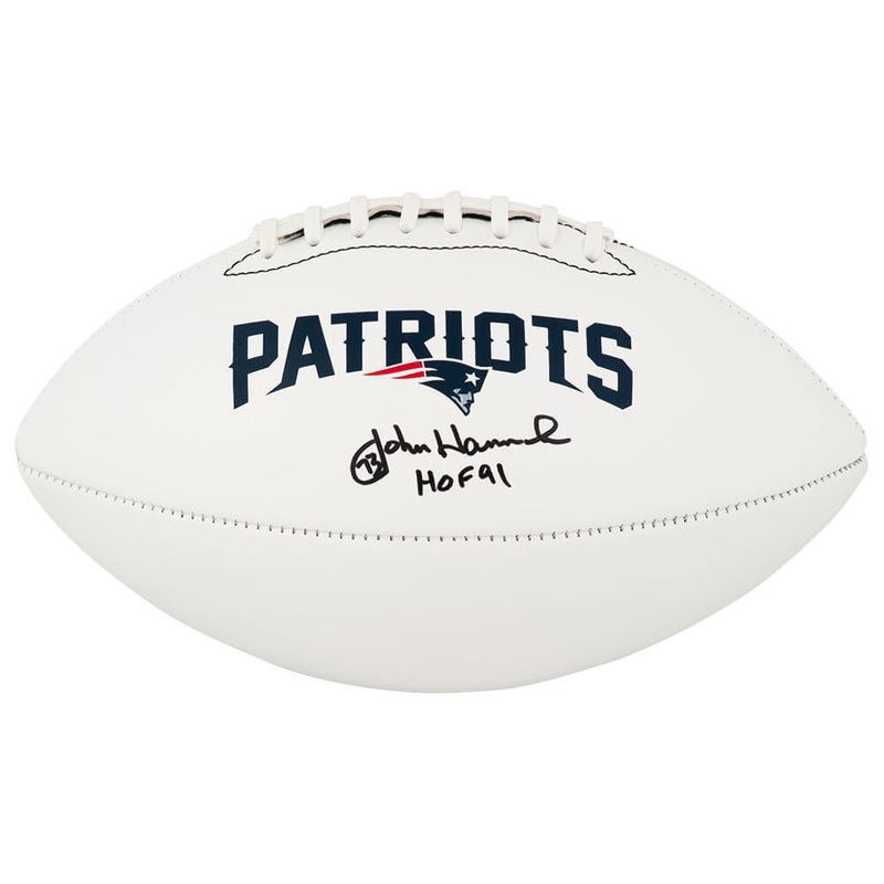 John Hannah Signed Patriots Franklin White Logo Football w/HOF’91 (SCHWARTZ COA)