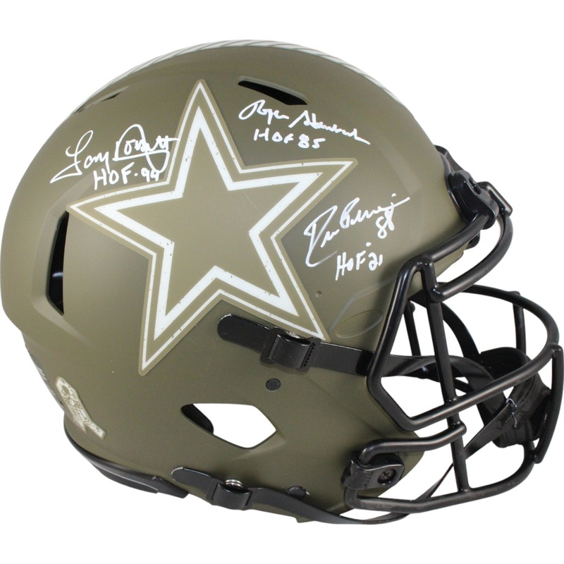 Pearson/Staubach/Dorsett Signed Dallas Cowboys 22 STS Pro Helmet HOF BAS 50060