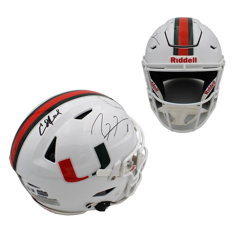 Ray Lewis/Ed Reed Signed Miami Hurricanes Speed Flex Authentic White NCAA Helmet