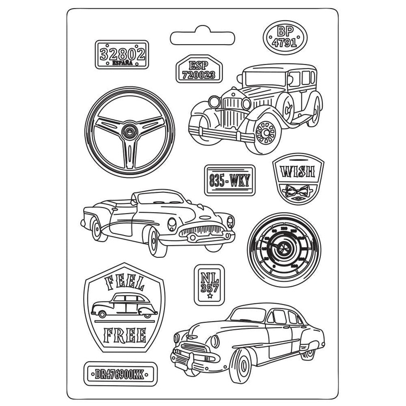 Stamperia Soft Maxi Mould 8.5X11.5 Desire Vintage Cars