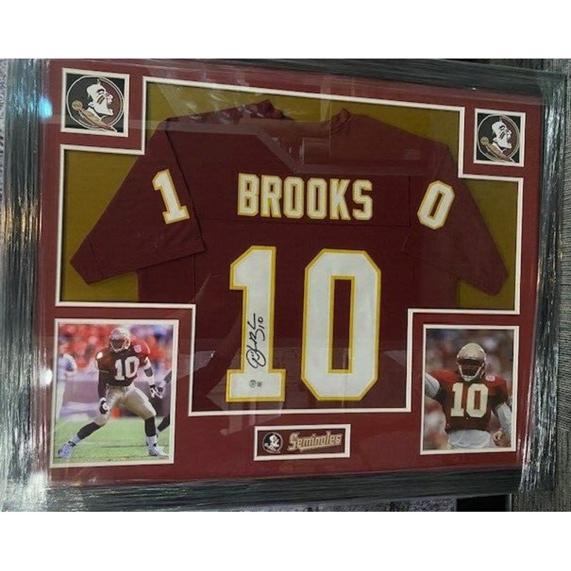 Derrick Brooks Signed Florida State Seminole 35×43 Framed Jersey (Beckett) Tampa