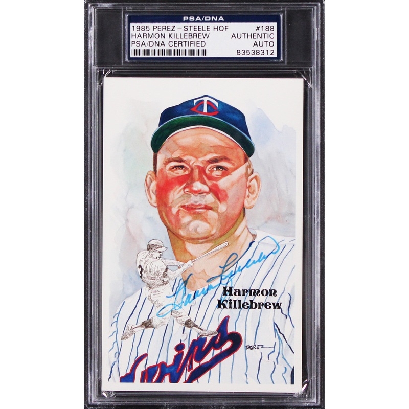 Twins Harmon Killebrew Signed 3.5×5.5 1985 Perez-Steele HOF Postcard PSA Slab