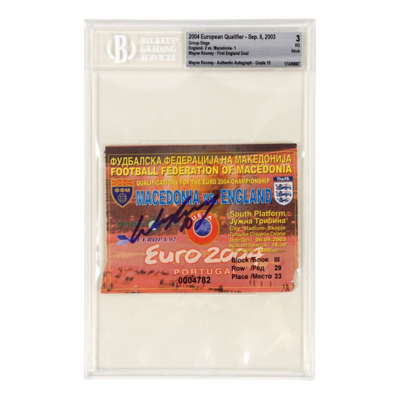 Wayne Rooney Signed 2004 First England Goal Match Ticket – BGS 3