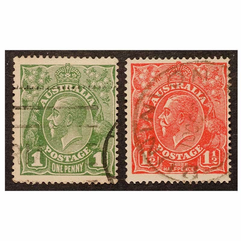 1924 1d Green & 1d Red No Watermark Pair Fine Used