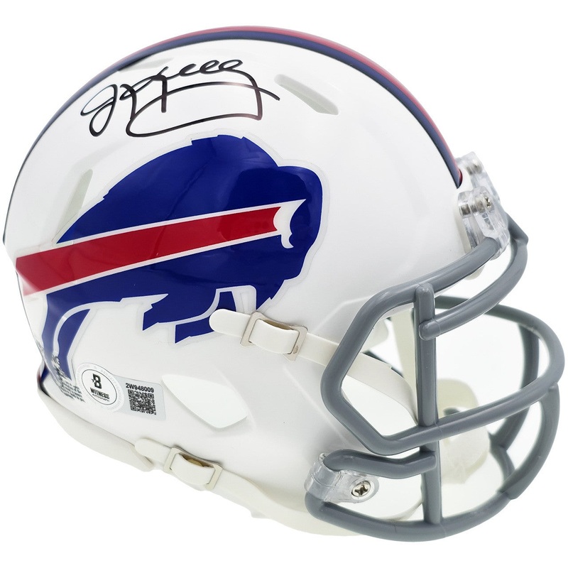 JIM KELLY AUTOGRAPHED BILLS 2011-20 THROWBACK WHITE MINI HELMET BECKETT 241392