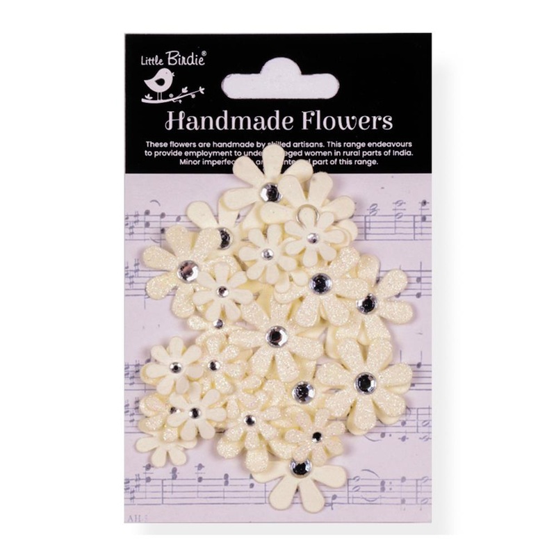 Little Birdie Sparkle Florette Paper Flowers -Ivory Pearl 30/pk