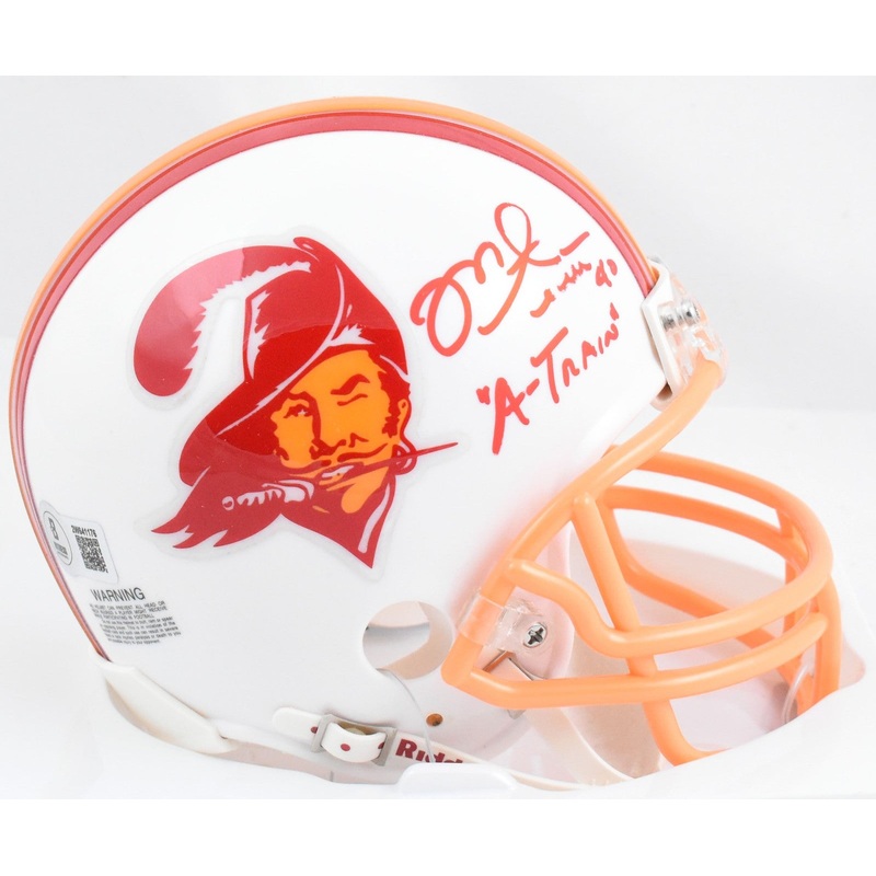 Mike Alstott Autographed Buccaneers 76-96 Mini Helmet A-Train – Beckett W Holo