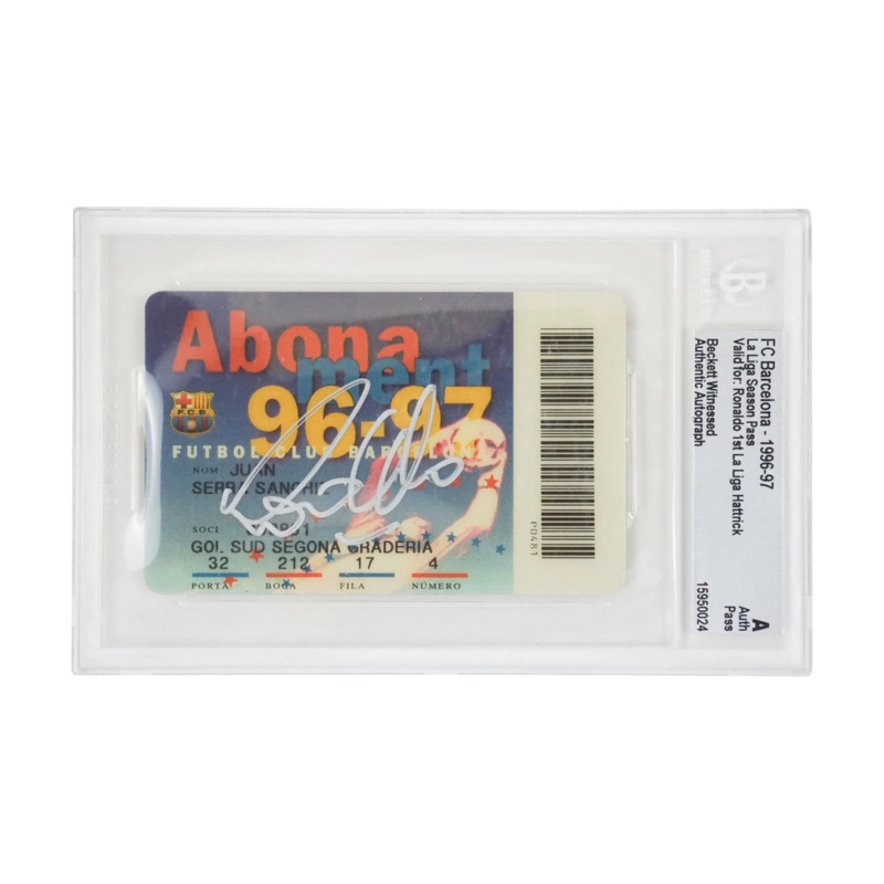 Ronaldo Nazario Signed 1996 Only Season at Barcelona Season Pass – BGS Authentic