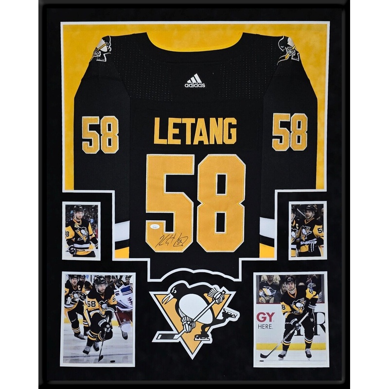 SUEDE FRAMED PITTSBURGH PENGUINS KRIS LETANG AUTOGRAPHED SIGNED JERSEY JSA COA
