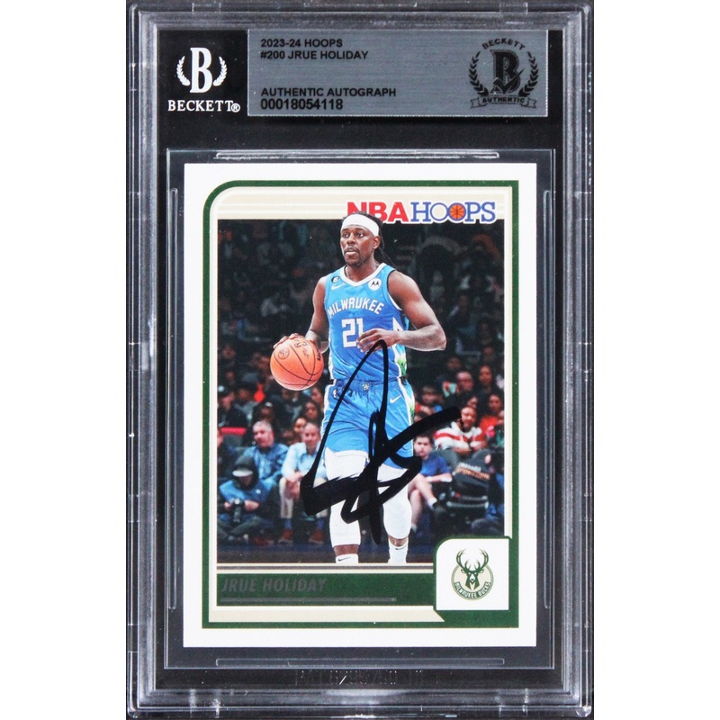 Bucks Jrue Holiday Authentic Signed 2023 Hoops #200 Card BAS Slabbed