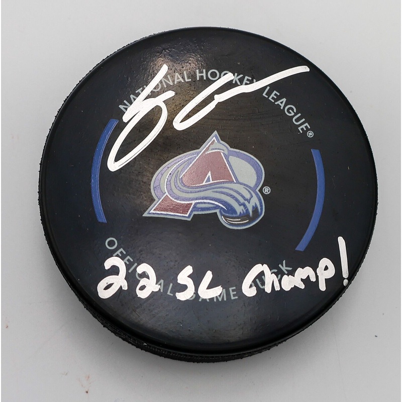 Logan O’Connor Autographed Avalanche Game Hockey Puck Inscribed 22 SC Champ LSM