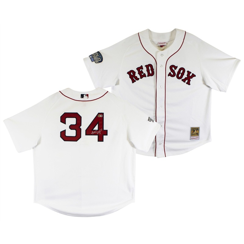 Red Sox David Ortiz Signed White 2004 WS Logo Mitchell & Ness CC Jersey BAS Wit